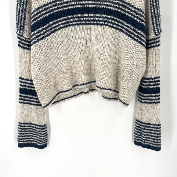 By Anthropologie Ribbed Linen Wool Blend Warm Classic Turtleneck Striped Sweater - Picture 7 of 10